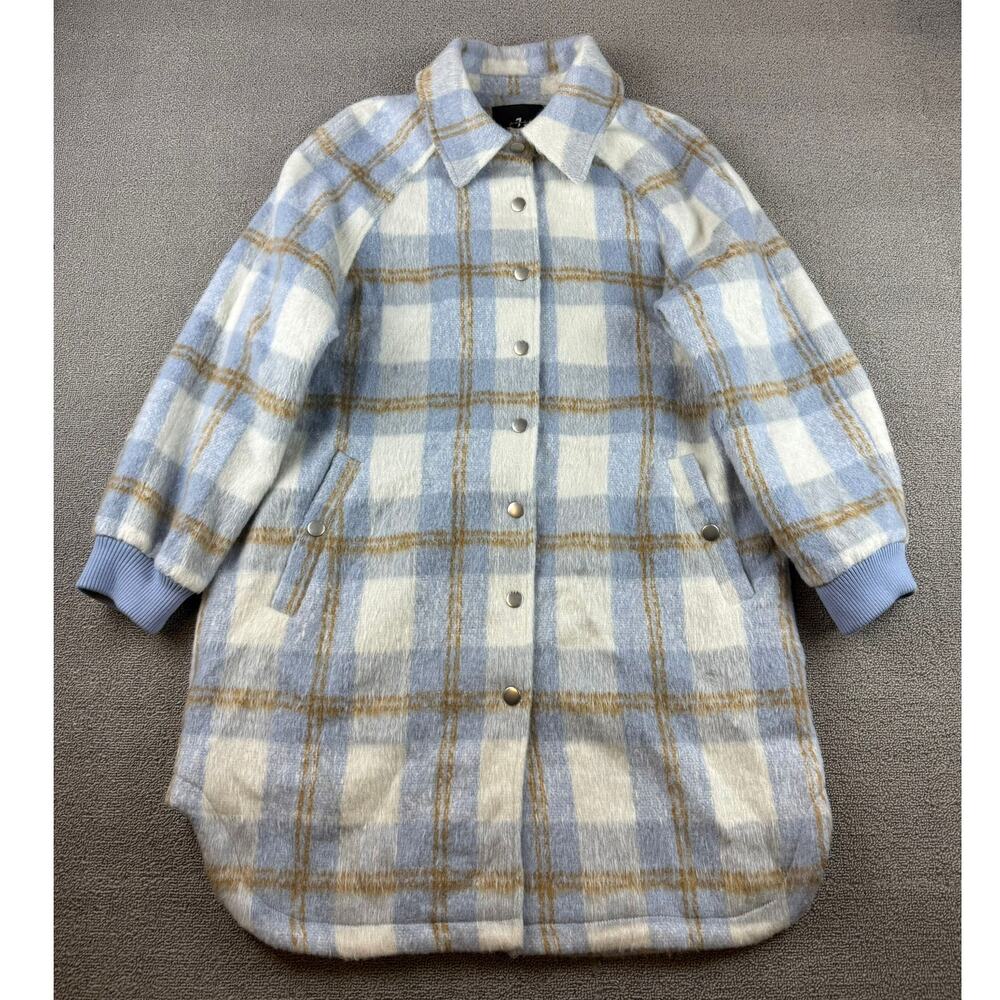 7 for All Mankind Women's Large Longline Brushed Plaid Shacket Coat